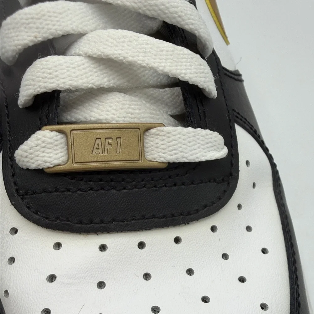 Nike Air Force 1 White and Black Sneakers with Gold Accents - Picture 4 of 7